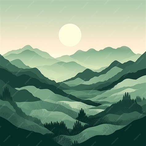 Premium AI Image | Flat style abstract minimalistic aesthetic mountains landscape background