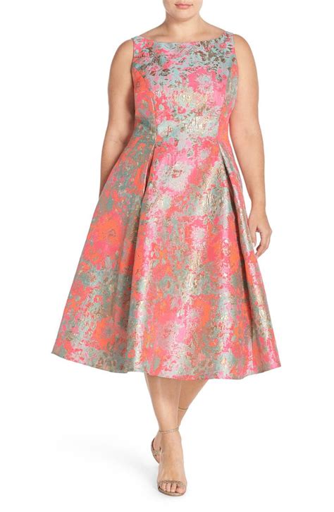 Adrianna Papell Metallic Jacquard Fit And Flare Midi Dress Plus Size Nordstrom