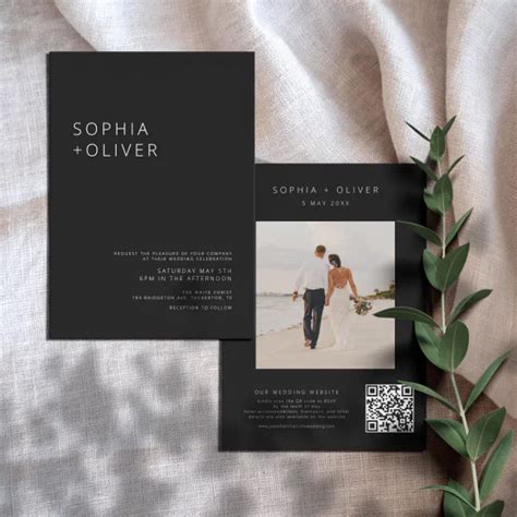 Modern Elegant Black Wedding All In One Invitation Zazzle