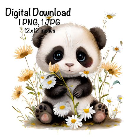 Panda Bear, Cute Panda Bear Clipart, Forest Animals Giant Panda PNG, Panda Bear Daisy Spring ...