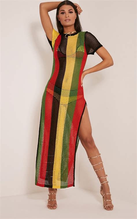 Riana Striped Side Split Knitted Maxi Dress Image Maxi Knit Dress