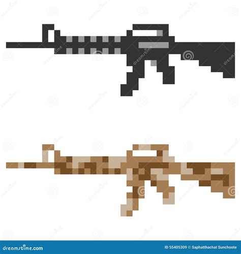 Illustration Pixel Art Icon Gun Assault Rifle Stock Vector