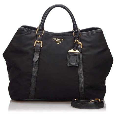 Sac à main Prada en nylon noir Cuir Tissu ref 149085 Joli Closet