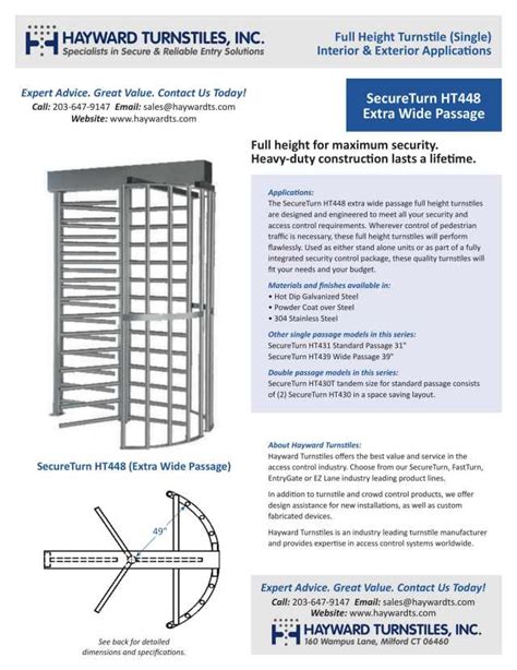 Hayward Turnstiles Inc Catalogs Brochure Ht448 Extra Wide Full