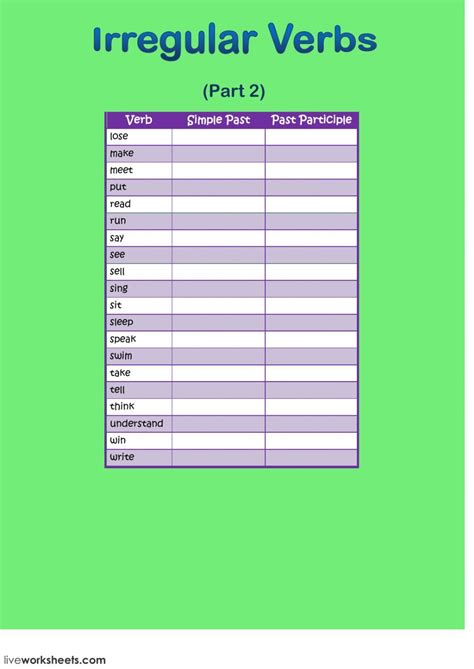 Irregular Verbs Part 2 Interactive Worksheet Irregular Verbs Verb English As A Second