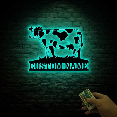 Custom Cow Farmhouse Metal Sign Led Light, Farmhouse Sign Name, Cow Me