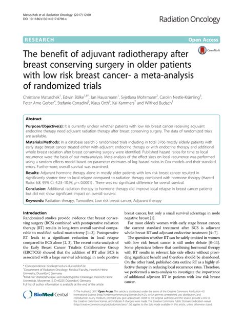 Pdf The Benefit Of Adjuvant Radiotherapy After Breast Conserving