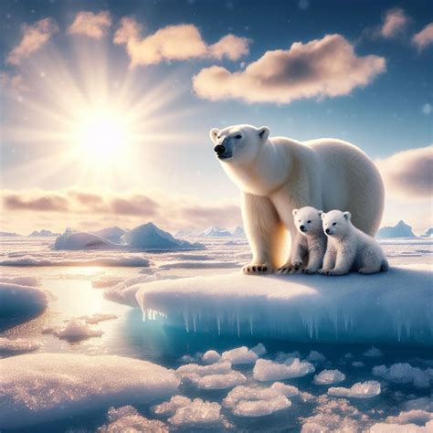 Premium Photo A Polar Bear And Her Cubs On The Edge Of An Ice Floe