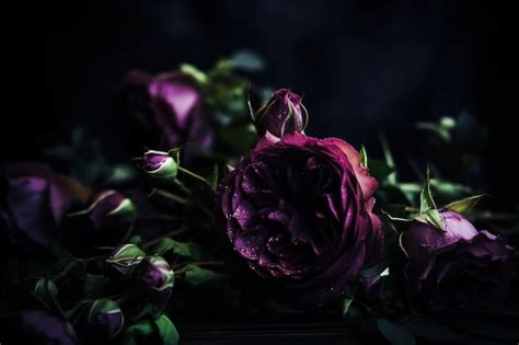 Premium Photo Purple Roses Dark Moody Romantic Background Closeup