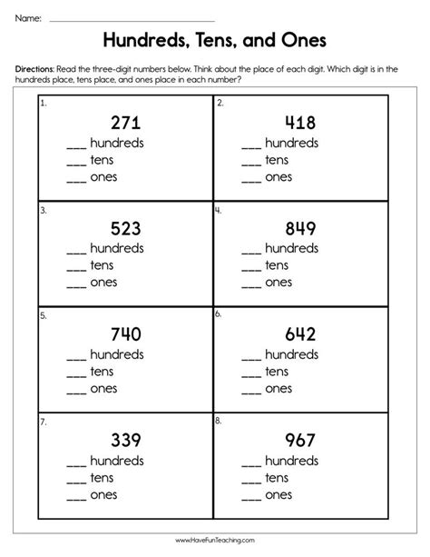 2nd Grade Hundreds Tens And Ones Worksheets