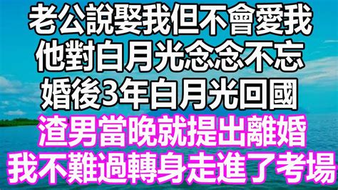 老公說娶我但不會愛我他對白月光念念不忘婚後3年白月光回國渣男當晚就提出離婚我不難過轉身走進了考場 溫情人生 深夜讀書 爽文 幸福