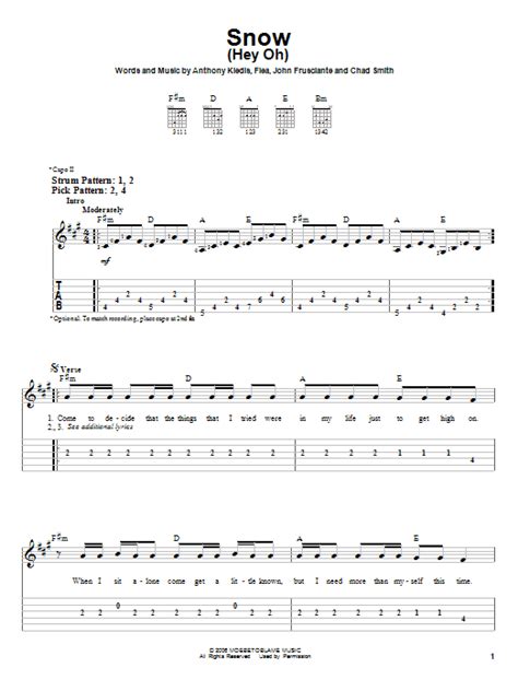 Snow Hey Oh By Red Hot Chili Peppers Sheet Music For Easy Guitar Tab At Sheet Music Direct