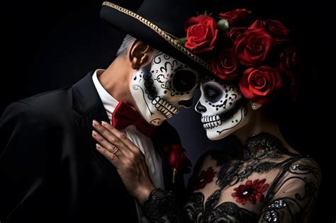 Premium AI Image | Romantic couple calavera makeup Dia de los Muertos ...