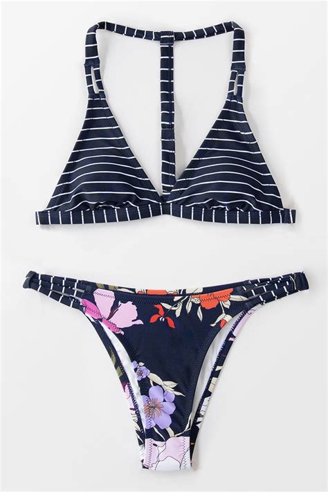 Gestreiftes Bikini Set Mit Floralem Muster Cupshe Deutschland