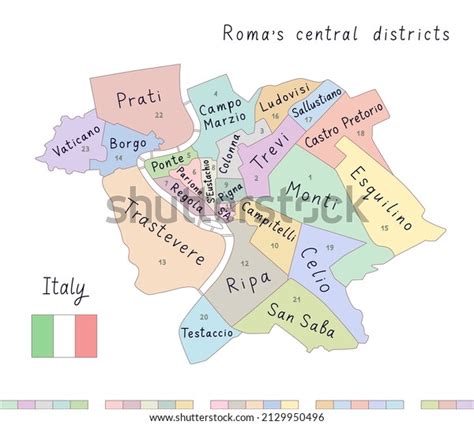 Rome Map Central Districts Rome Capital Stock Vector Royalty Free