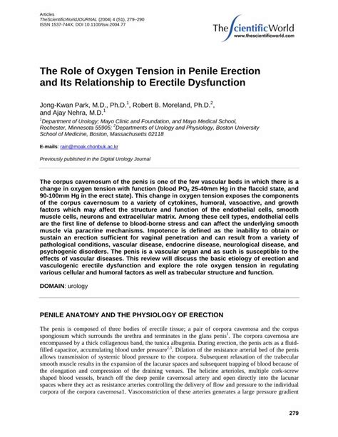 Pdf The Role Of Oxygen Tension In Penile And Its