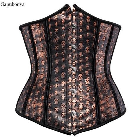 Sapubonva Faux Leather Corset Underbust Bustier Sexy Brown Overbust