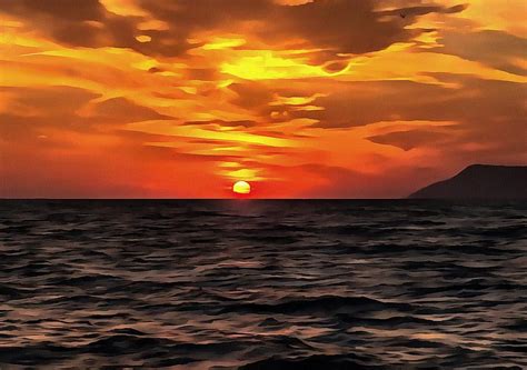 Sunset Over The Mediterranean Sea Painting by Taiche Acrylic Art | Fine ...