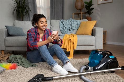 Premium Photo Glad Millennial African American Lady Sits On Floor In