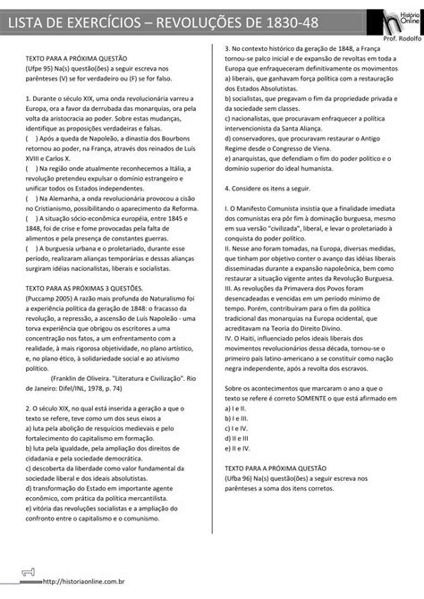 PDF LISTA DE EXERCÍCIOS REVOLUÇÕES DE 1830 48 PDF fileSobre os