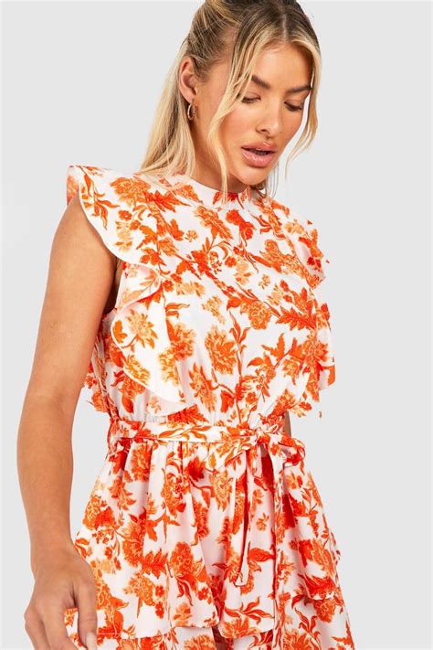 Floral Ruffle Romper Boohoo