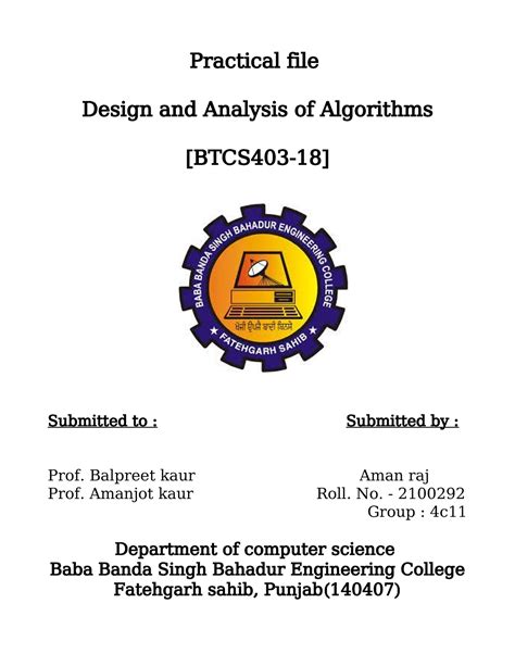 Daa Practical File For B Tech Cse Practical File Design And Analysis