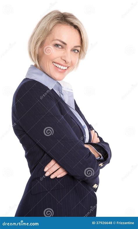 Satisfied Pretty Blond Manager With Crossed Arms Isolated On White