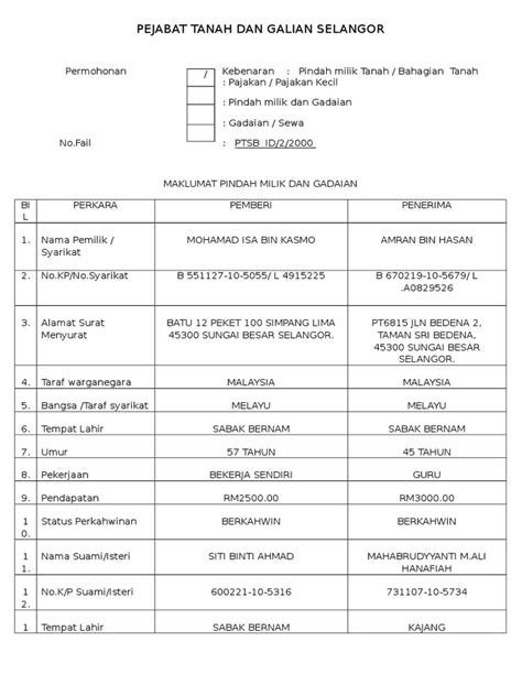 Borang Permohonan Tukar Nama Tanah Pdf