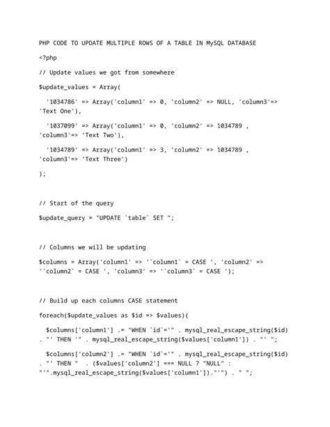 Docx Php Code To Update Multiple Rows Of A Table In Mysql Database Dokumentips