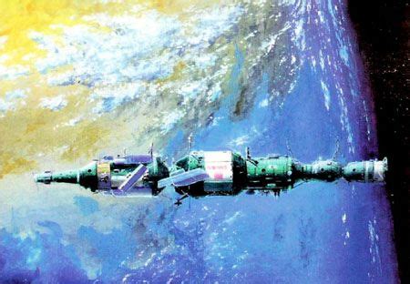 Almaz Phase II - OPS type military space station. Here docked with ...