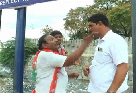 Karnataka Bjp Leader Slaps Hits Policemen During Protest