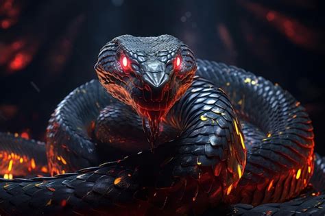 Premium AI Image | Snake with red eyes Black scales Beautiful illustration picture Generative AI