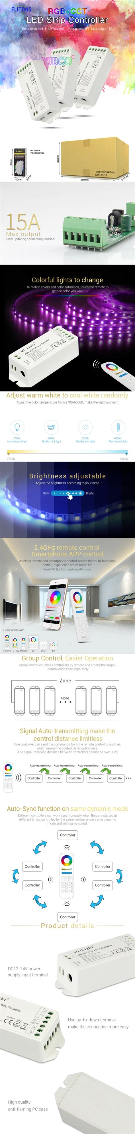 Contrôleur de bande LED RGB RGBW CCT 2 4G sans fil WIFI panneau