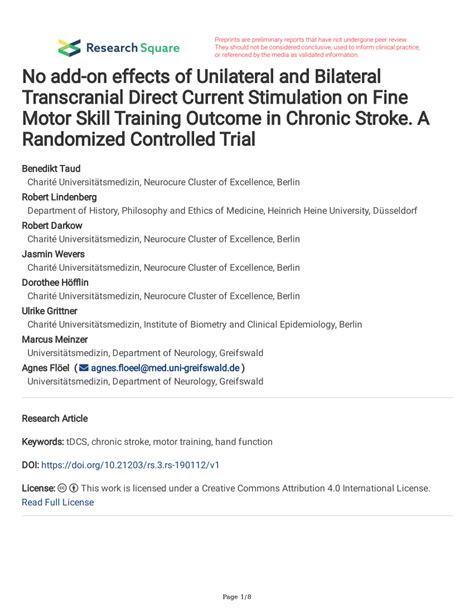 PDF No Add On Effects Of Unilateral And Bilateral Transcranial Direct