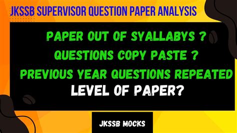 Jkssb Supervisor Question Paper Analysisjkssbsupervisor Jkssb Youtube