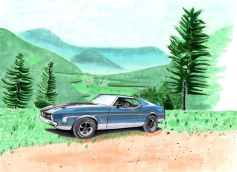 Mustang Mach 1 Drawing Aaron Thomas Art Landscape