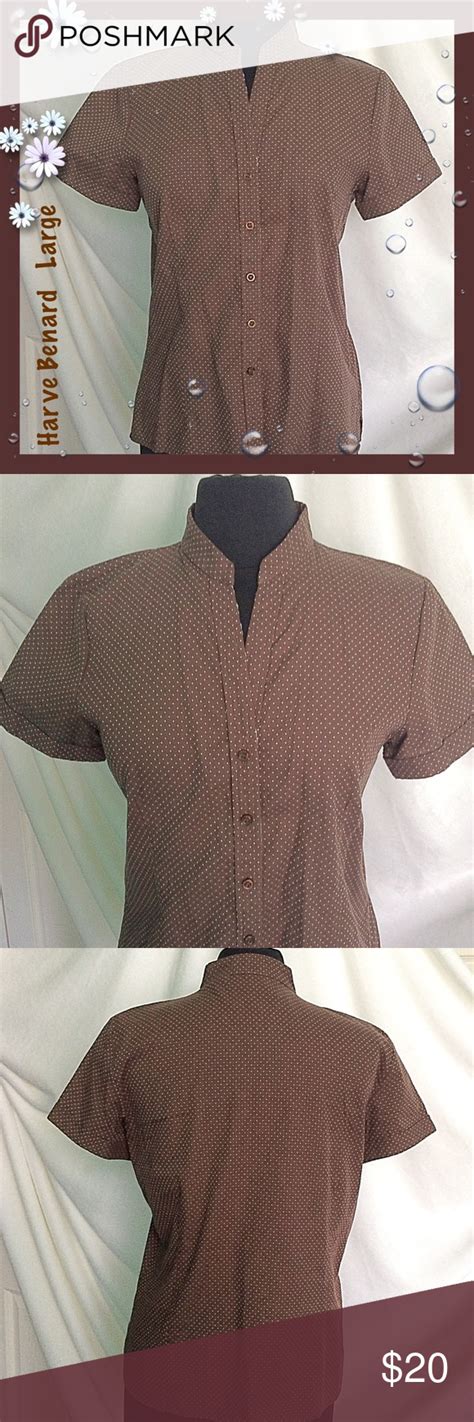 Harve Benard Brown Cotton Polka Dot Button Blouse Polka Dot Blouse Buttoned Blouse Clothes