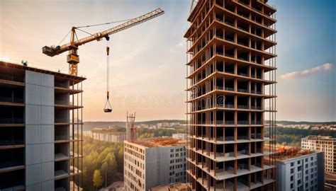 High Rise Construction With Crane At Sunset Stock Image Image Of