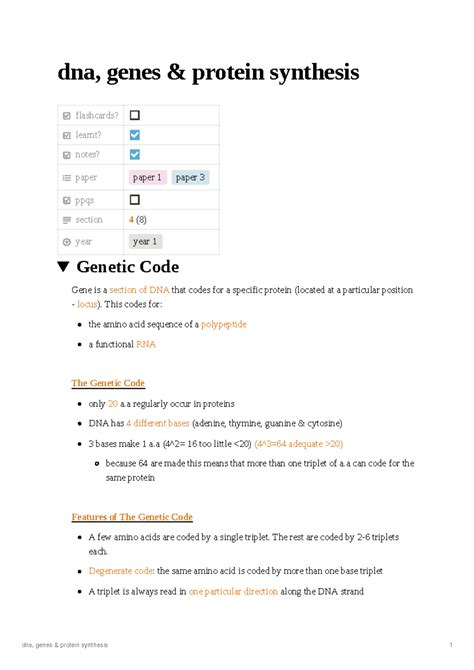 Ch8 Dna Genes And Protein Synthesis Dna Genes And Protein Synthesis Flashcards Learnt Notes