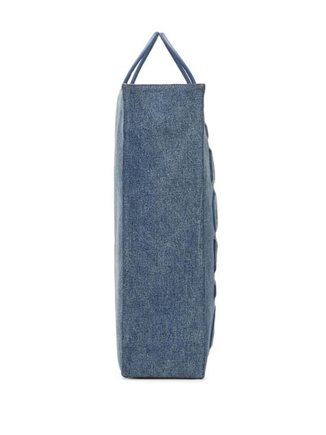 Diesel Logo Embossed Denim Tote Bag In Blue Modesens