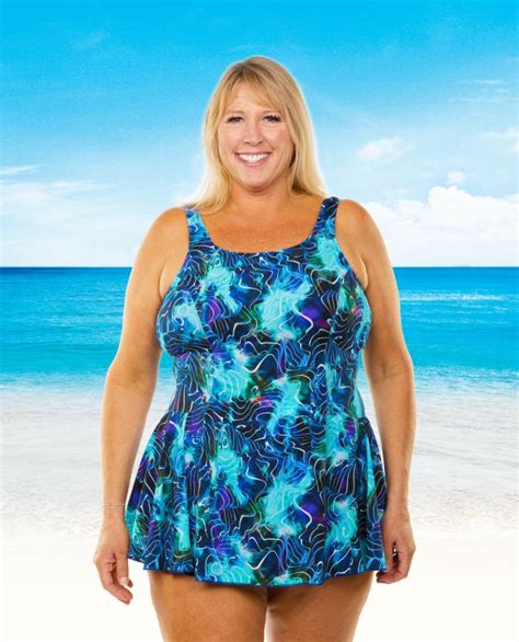 T H E Mastectomy Swim Dress Panty And Skirt Ocean Waves Queen Size Wph