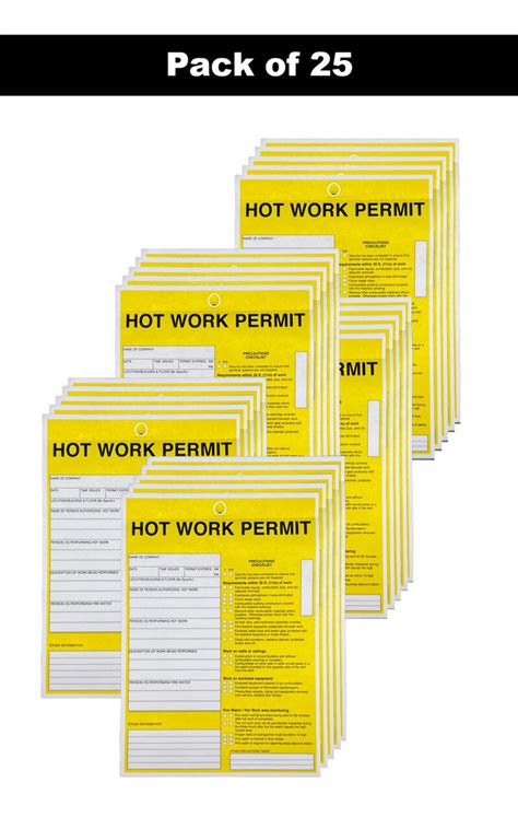 Hot Work Permit Two Part Carbonless Tag 25 Per Pack Walmart