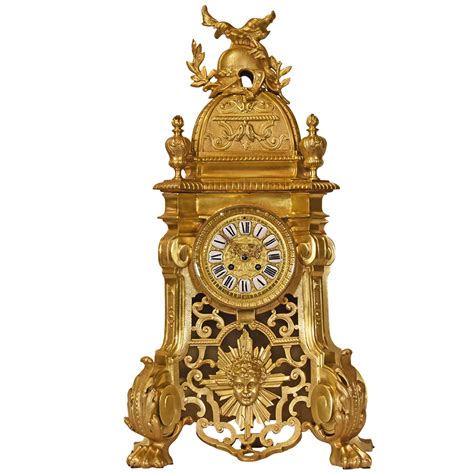 French Cast Brass Mantel Cartel Clock Renaissance Antiques