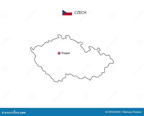 Hand Draw Thin Black Line Vector Of Czech Republic Map With Capital