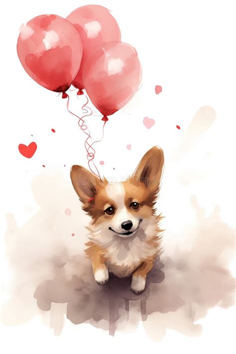 Adorable Aquarelle Illustration Valentines Carte De Jour Avec Chien De