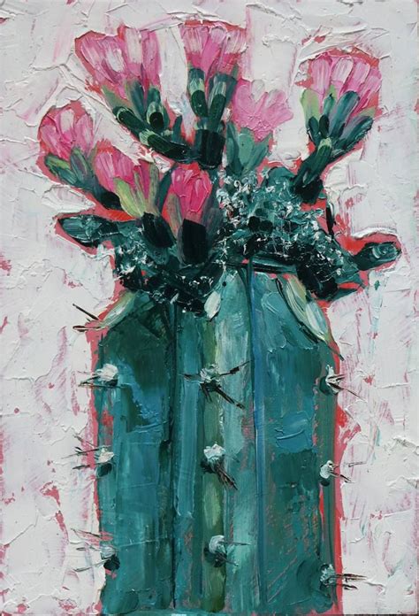 cactus whith pink flowers Painting by Yulia Maslova | Painting, Cactus ...