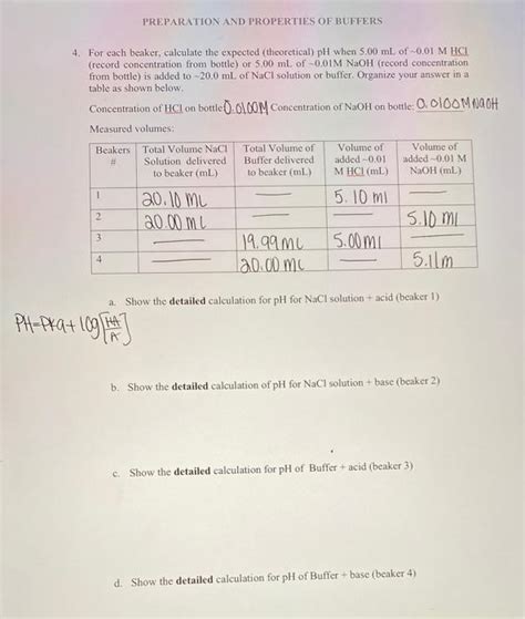 Preparation And Properties Of Buffers For Each Chegg