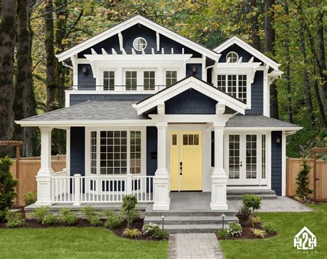 Navy Blue Exterior House Paint Colors Palette With Yellow Front Door ...