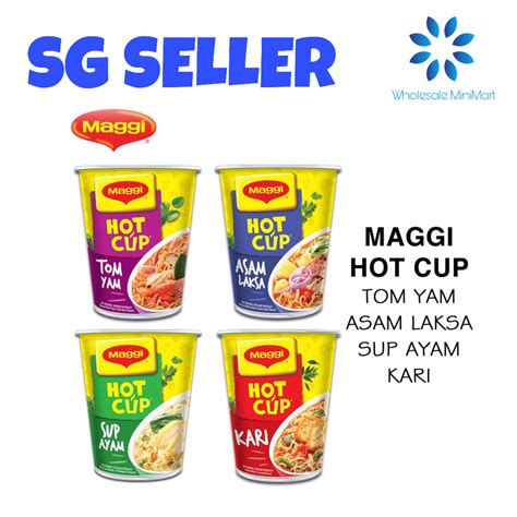 Bundle Of 6 Maggi Hot Cup Tom Yam Curry Asam Laksa 59g X 6 Cups Mamee