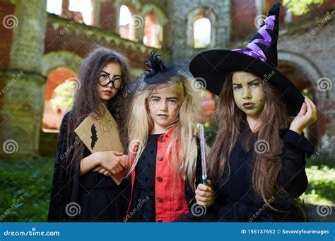 Little Witches Stock Photo Image Of Black Castle Halloween 155137652